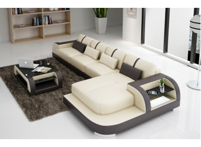 Leren bank hoekbank hoekbank gestoffeerde zithoek set woonlandschap H4 Wit LED  Leren bank hoekbank hoekbank gestoffeerde zithoek set woonlandschap H4 Wit LED