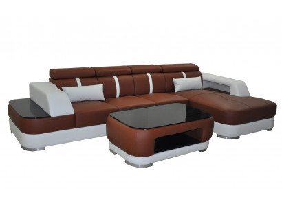 Leder bank kussen zit ontwerp modern hoekbank bank woonlandschap + tafel