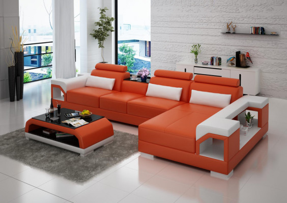 Leren bank Bank Woonlandschap Hoekbank Eck Set Ontwerp Modern Sofa G8010C