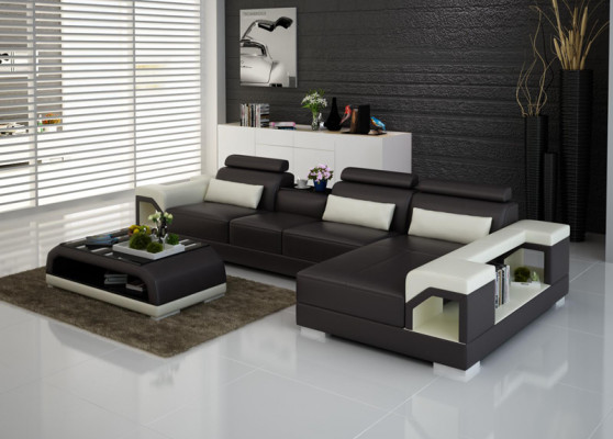 Leren bank Bank Woonlandschap Hoekbank Eck Set Ontwerp Modern Sofa G8010C
