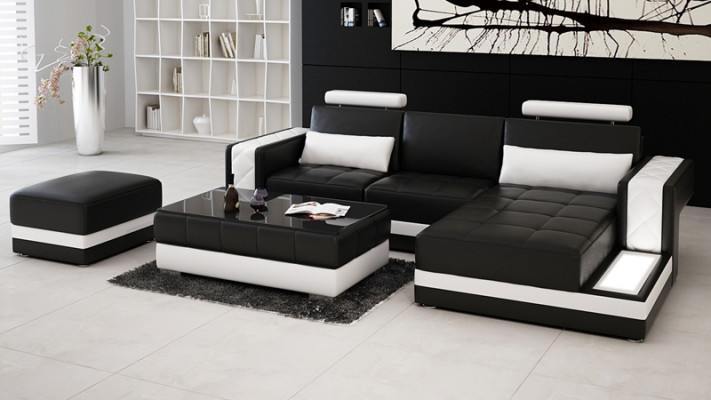 Lederen bank Bank Woonlandschap Hoekbank Hoekdecoratie Set Ontwerp Modern