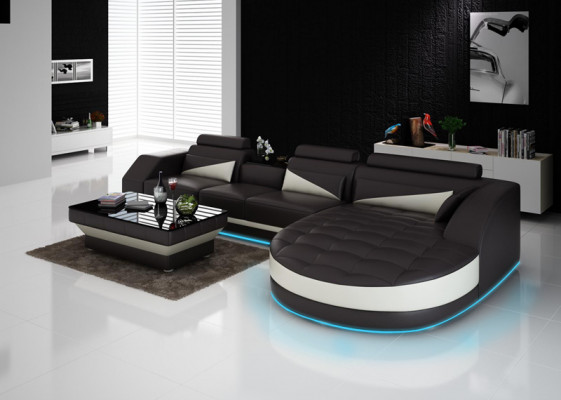 Bank Leren bank Bank Woonlandschap Modern Hoekbank Design Set