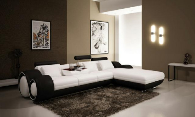 Hoekbank woonlandschap bank leren bank bankstel hoek - grijs-wit