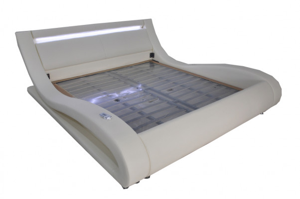 Luxe leren design gestoffeerde bedden dubbele moderne verlichte huwelijksbed.