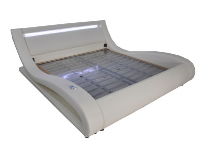 Luxe leren design gestoffeerde bedden dubbele moderne verlichte huwelijksbed.