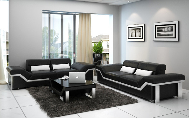 Leren bank Bank Bank Woonlandschap 3+3 set Design Modern Banken Nieuw
