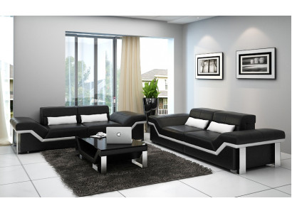 Leren bank Bank Bank Woonlandschap 3+3 set Design Modern Banken Nieuw