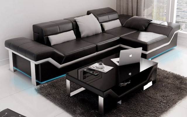 Leren bank Bank Bank Woonlandschap Hoekbankstel Set Decor Modern Ontwerp