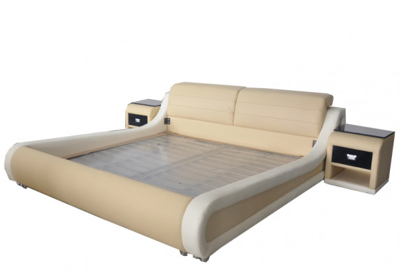 Tweepersoons luxe leren bed + USB-beklede bedden Multifunctioneel LB8831