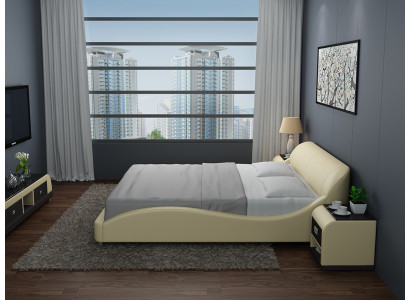 Ontwerp Gevoerde Tweepersoons Bed Moderne Bedden Slaapkamer met USB & Plank 200x210 cm