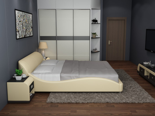 Ontwerp Gevoerde Tweepersoons Bed Moderne Bedden Slaapkamer met USB & Plank 200x210 cm