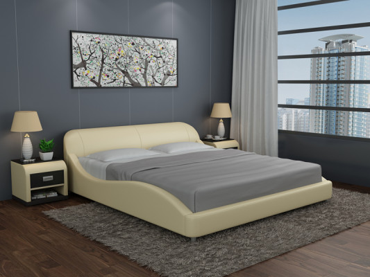 Ontwerp Gevoerde Tweepersoons Bed Moderne Bedden Slaapkamer met USB & Plank 200x210 cm