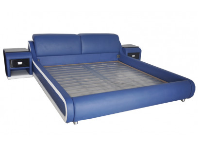 Twee luxe leren bed + USB gestoffeerde bedden Multifunctioneel LB8835