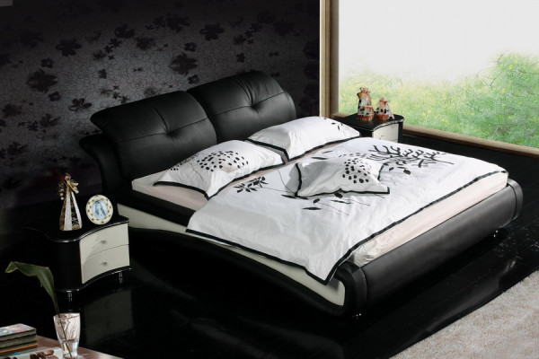 Tweepersoons bedden met USB-leren designer echtelijke bedframe 1206