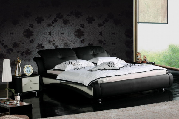 Tweepersoons bedden met USB-leren designer echtelijke bedframe 1206