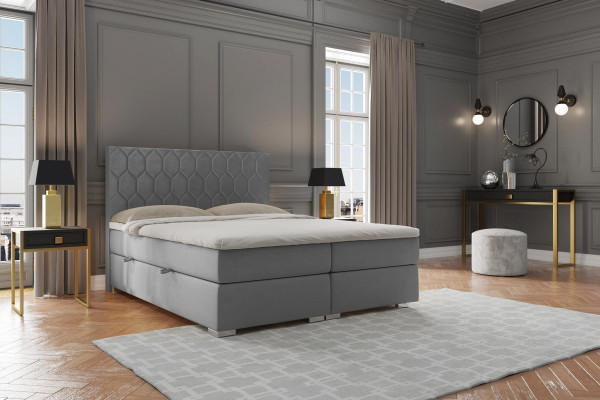 Boxspringbed Hotel Dubbel 180x200cm Luxe Bedden Gestoffeerde Functionaliteitskast Grijs