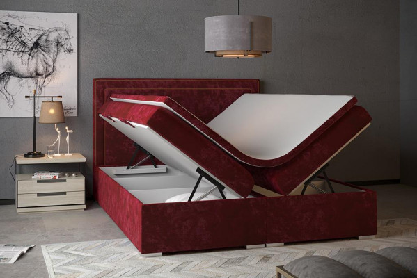 Boxspring Bed Hotel Dubbel Design Bedden Luxe Bekleding Kast Functie Blauw Nieuw