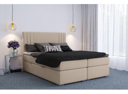 Boxspring Bed Hotel Dubbel Beige Textiel Luxe Bedden Beklede Doos Functie