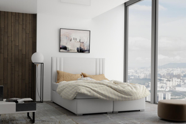 Boxspring bed Hotel dubbel bed Luxe bedden Bekleed functie bedbak Beige