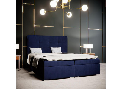 Blauw boxspringbed hotel dubbele luxe bedden gestoffeerde opbergfunctie nieuw