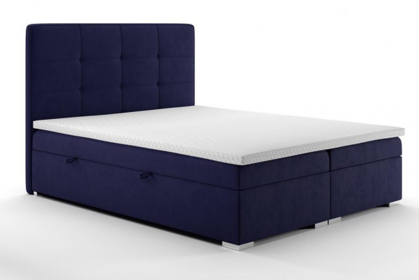 Blauw boxspringbed hotel dubbele luxe bedden gestoffeerde opbergfunctie nieuw