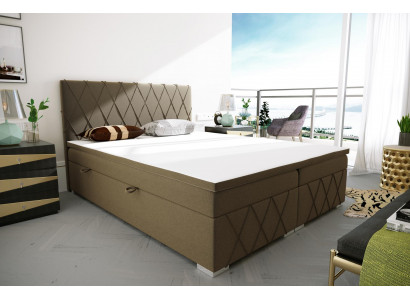 Boxspring Bed Hotel Dubbel Fluweel Luxe Bedden Gestoffeerde Bedlade Functie Bruin