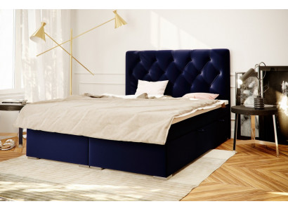 Boxspring Bed Hotel Dubbel Blauw Textiel Luxe Bedden Gestoffeerd Bed Opbergbox Functie