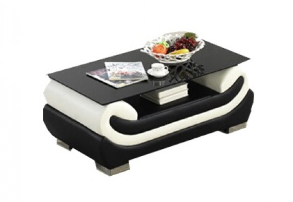 Salontafel Klassieke lederen tafel met glazen blad Tafels Glastafels Leren tafel