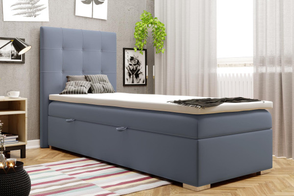 Luxe boxspring bed hotelbedden gestoffeerde functie- bedlade 90x200cm blauw nieuw