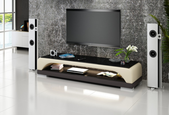 RTV TV-meubel van leer en glas, televisiekast, tafel, ontwerperdecor