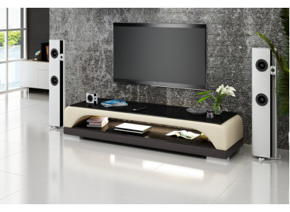 RTV TV-meubel van leer en glas, televisiekast, tafel, ontwerperdecor