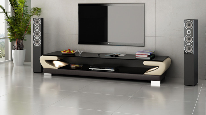 RTV TV dressoir lederen glazen tafel inrichting tv-kast tafel ontwerper