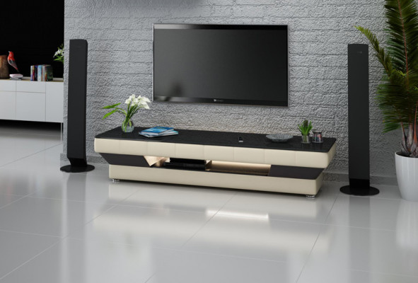 RTV TV Sideboard Leder Dekor Glas Tisch Fernseh Schrank Tisch Designer RTV TV-meubel Leer Decor Glas Tafel TV-kast Tafel Ontwerper