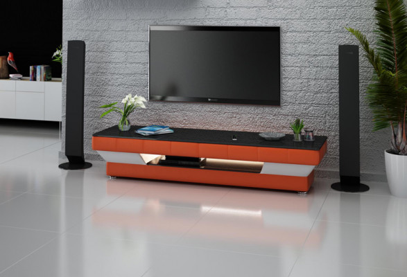 RTV TV Sideboard Leder Dekor Glas Tisch Fernseh Schrank Tisch Designer RTV TV-meubel Leer Decor Glas Tafel TV-kast Tafel Ontwerper