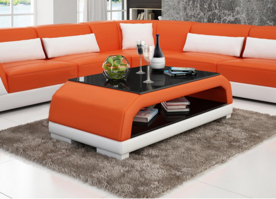 Ontwerper salontafel Gestoffeerde tafel Leder Glas Moderne tafels 6108