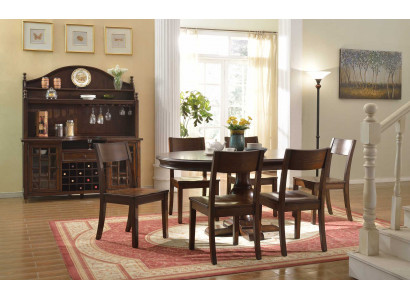 Eetkamerset 9-delig. Ronde eettafel, 6 stoelen, dressoir, eetgroep houten tafel nieuw.
