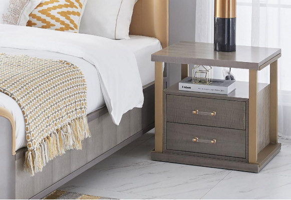 Bed nachtkastje 4-delige slaapkamerset ontwerp Modern Luxe Beddengroep Leer