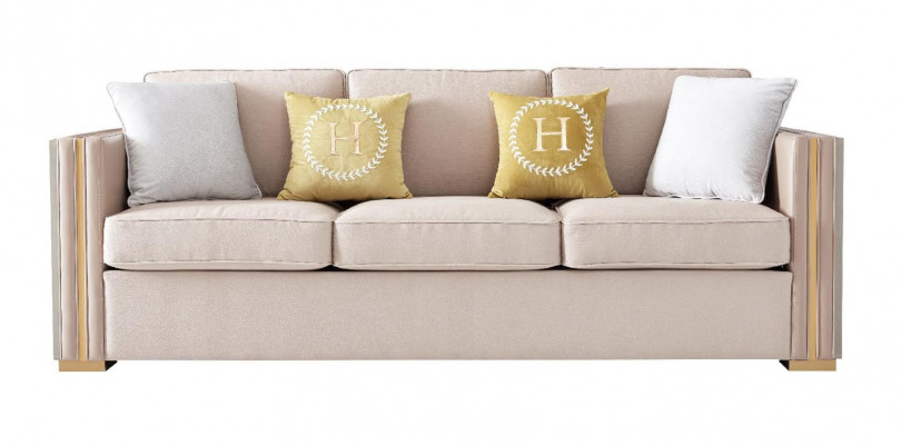Designer bank zitkussen 3+1 zits beige roestvrijstalen set bank fluweel nieuw