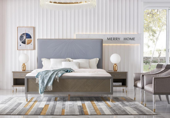 Luxe bed slaapkamer meubels 2x nachtkastje set Bedden Dubai hotel meubels.