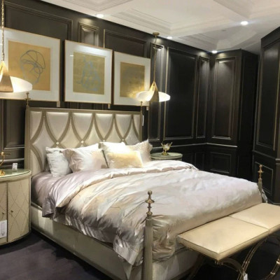 Klassiek bed barok rococo hotelbedden gestoffeerd bed tweepersoonsbed leer