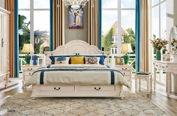 Slaapkamer set Bed Nachtkastje Kledingkast Stoel Kaptafel Ontwerp 6-delig.