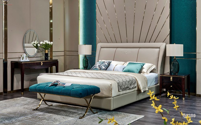 Klassiek bed 2x nachtkastje 3-delig slaapkamer set bedden nieuw luxe