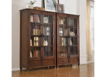 Zet 2x vitrinekasten, vitrines, glazen kast, glazen vitrinekast, hout.