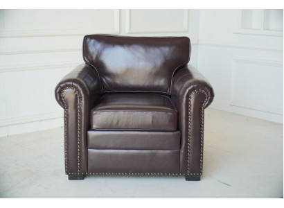 Ontwerp fauteuil van luxe leer, tv bank, eenzitter bank, ontspannen gestoffeerde lounge, nieuw.