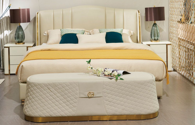 Bed Luxe bed Luxe slaapkamer design bedden Textiel Lederen bedframe