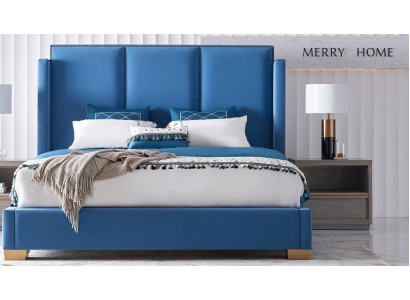 Slaapkamer Design luxe Bed 180x200 Textiel Tweepersoonsbedframe Blauw