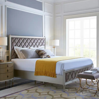 Klassiek ontwerp bed slaapkamer textiel lederen bekleding Italiaanse meubels