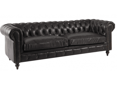 Chesterfield Bank 3-zits Modern Leer-Vezel Echt Hout Luxe Klassieke Stijl Meubels