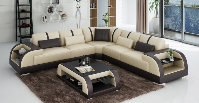 Ontwerp hoek leren bank bank gestoffeerde suite woonlandschap L-vormig modern beige