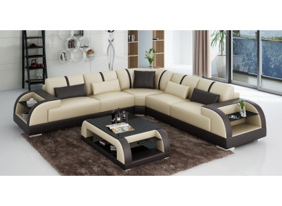 Ontwerp hoek leren bank bank gestoffeerde suite woonlandschap L-vormig modern beige